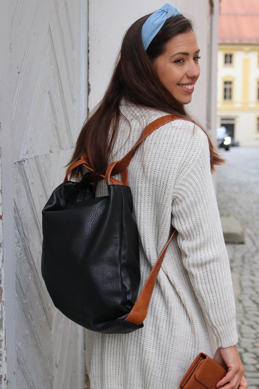 Damen Handtaschen styleBREAKER Schultertasche, 2 in 1 Rucksackhandtasche im Vintage Look