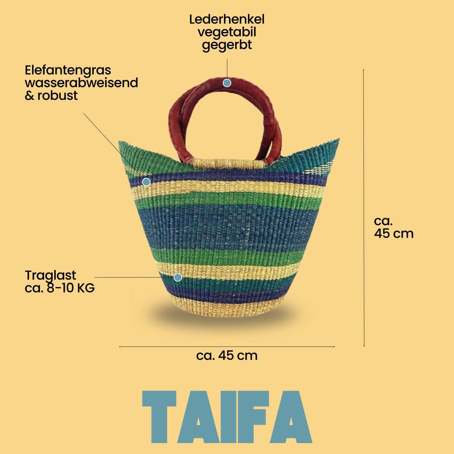 maishameanslife Einkaufskorb Bolga Bag - Taifa - U-Form, Kunstvoll geflochtene Bolga Körbe – Charakterstücke voller Tradition – Bild 2 von 5