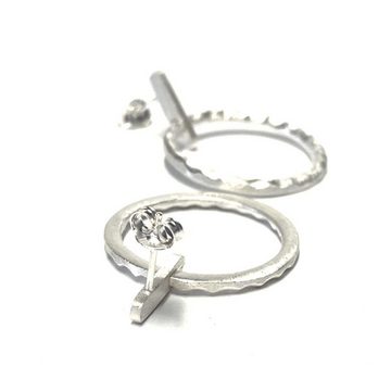 Paar Ohrhänger Ohrring 925 Silber matt modern strukturiert Kreis Ohrstecker