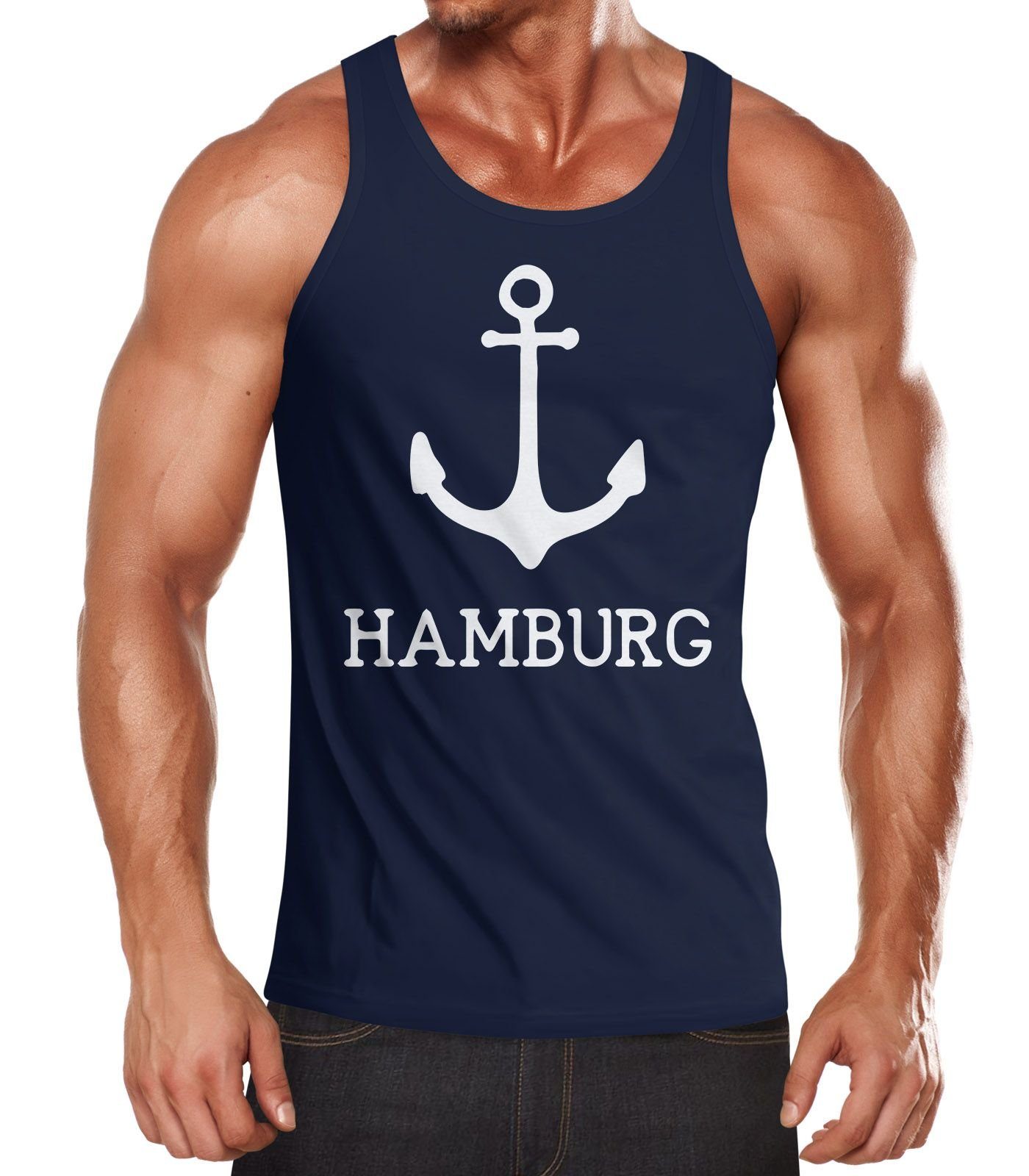 Tanktop Herren Tank-Top mit Anker Aufdruck Hamburg Moonworks®