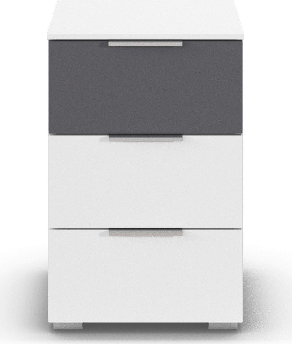 rauch Nachtkommode Nachttisch Nachtkonsole Nachtschrank ASTANA (Breite 40 cm / Höhe 61 cm), mit 3 geräumigen Schubladen, Kantengriff in Alufarben MADE IN GERMANY