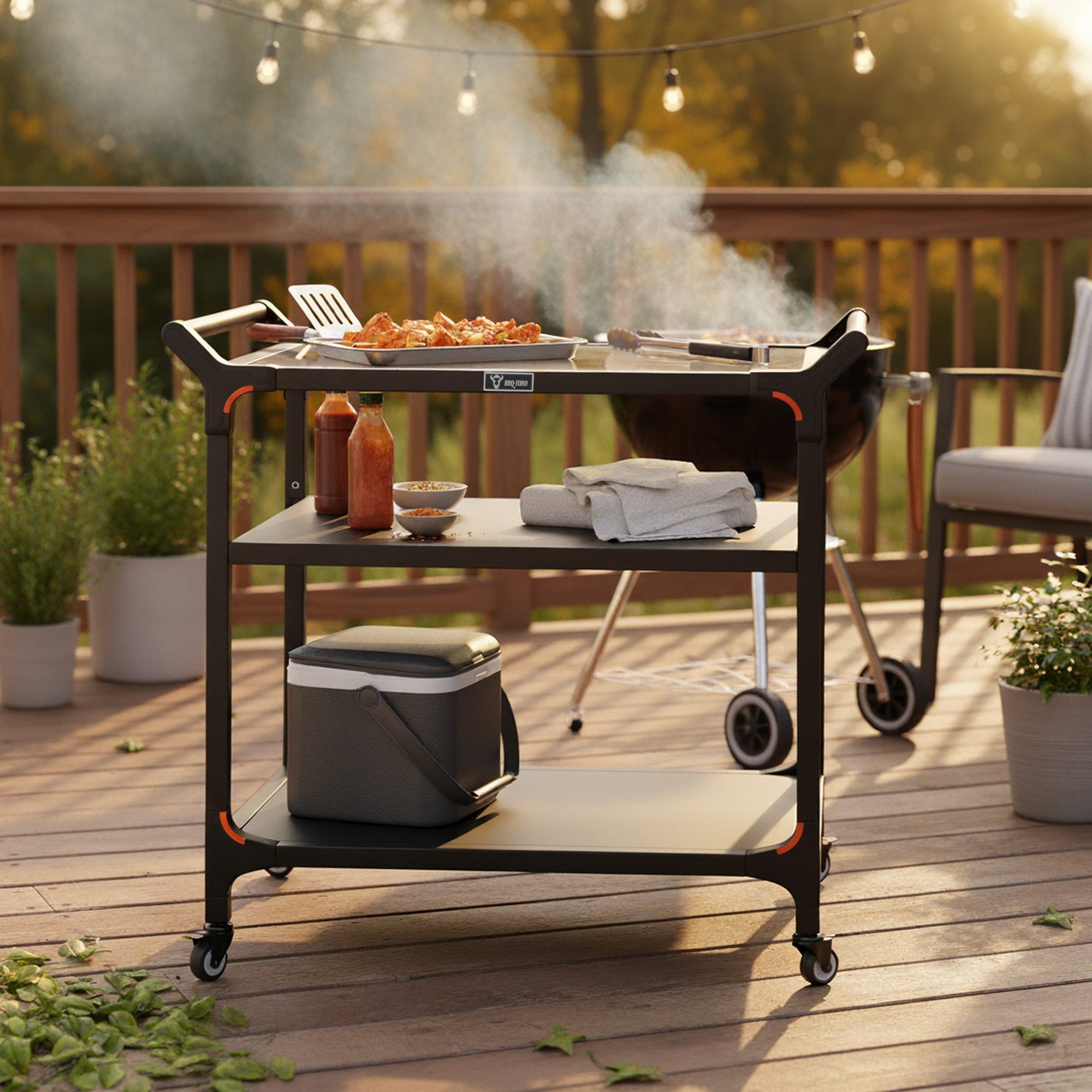 BBQ-Toro Grillablagetisch Grillwagen 94 x 61 x 90 cm, Schwarz, Grilltisch mit großer Arbeitsfläc