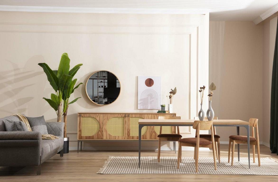 St., Anrichte Holz Spiegel Schrank Braun JVmoebel Möbel Sideboard Sideboards Sideboard (2 mit Sideboard Neu Spiegel) mit