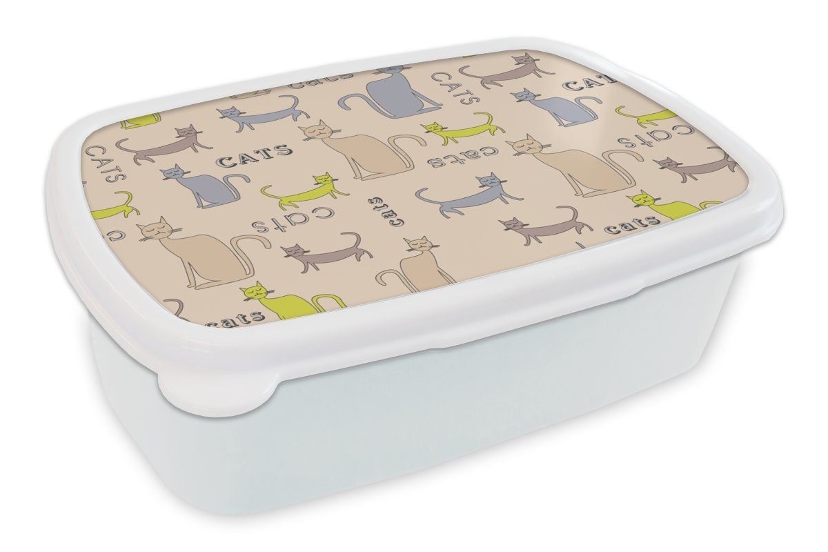 MuchoWow Lunchbox Muster - Katze Kinder - Kinder Jungen Mädchen (2-tlg), Mädchen Kunststoff, - Erwachsene, Brotdose, Jungs für für weiß Zitat - - Kind, Brotbox und und 