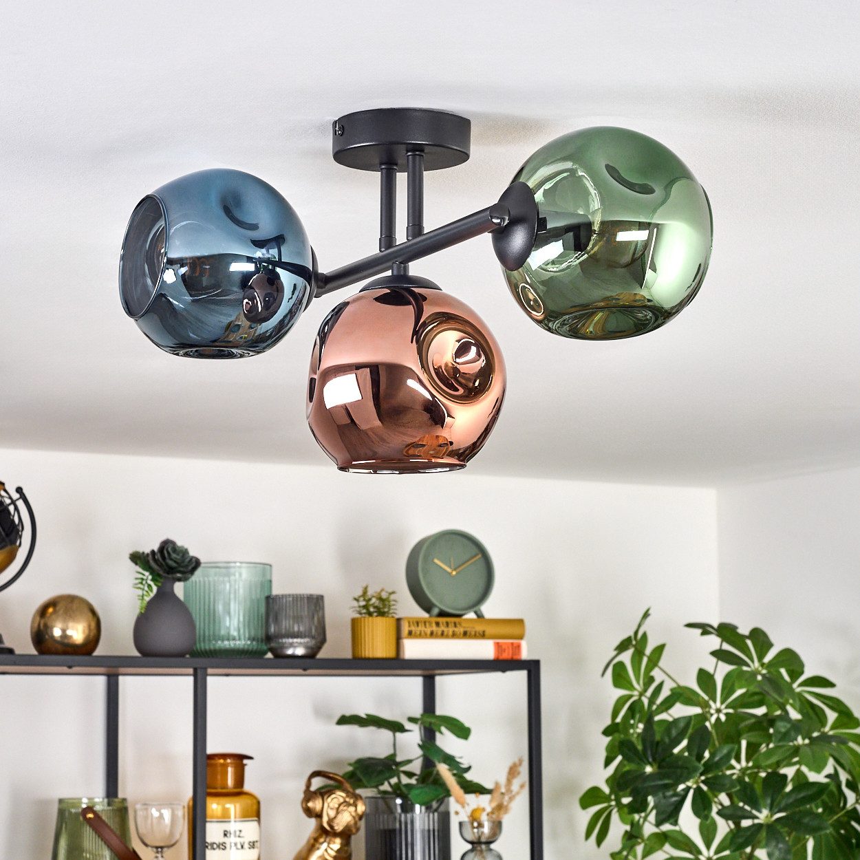 hofstein Deckenleuchte Deckenlampe aus Metall/Glas in Schwarz/Blau/Grün/Kup günstig online kaufen