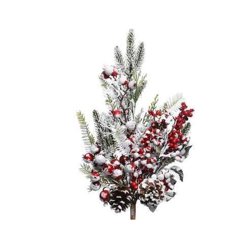 Kunstblume, Decoris season decorations, Tannenzweige künstlich 50cm mit Beeren Zapfen und Schnee
