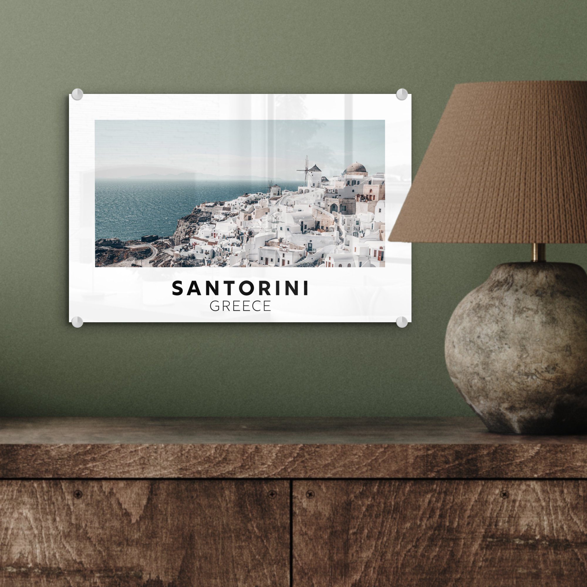MuchoWow Acrylglasbild Griechenland - Santorin auf auf Wandbild Glas - - - Foto Wasser, Wanddekoration Glas - Bilder St), (1 Glasbilder
