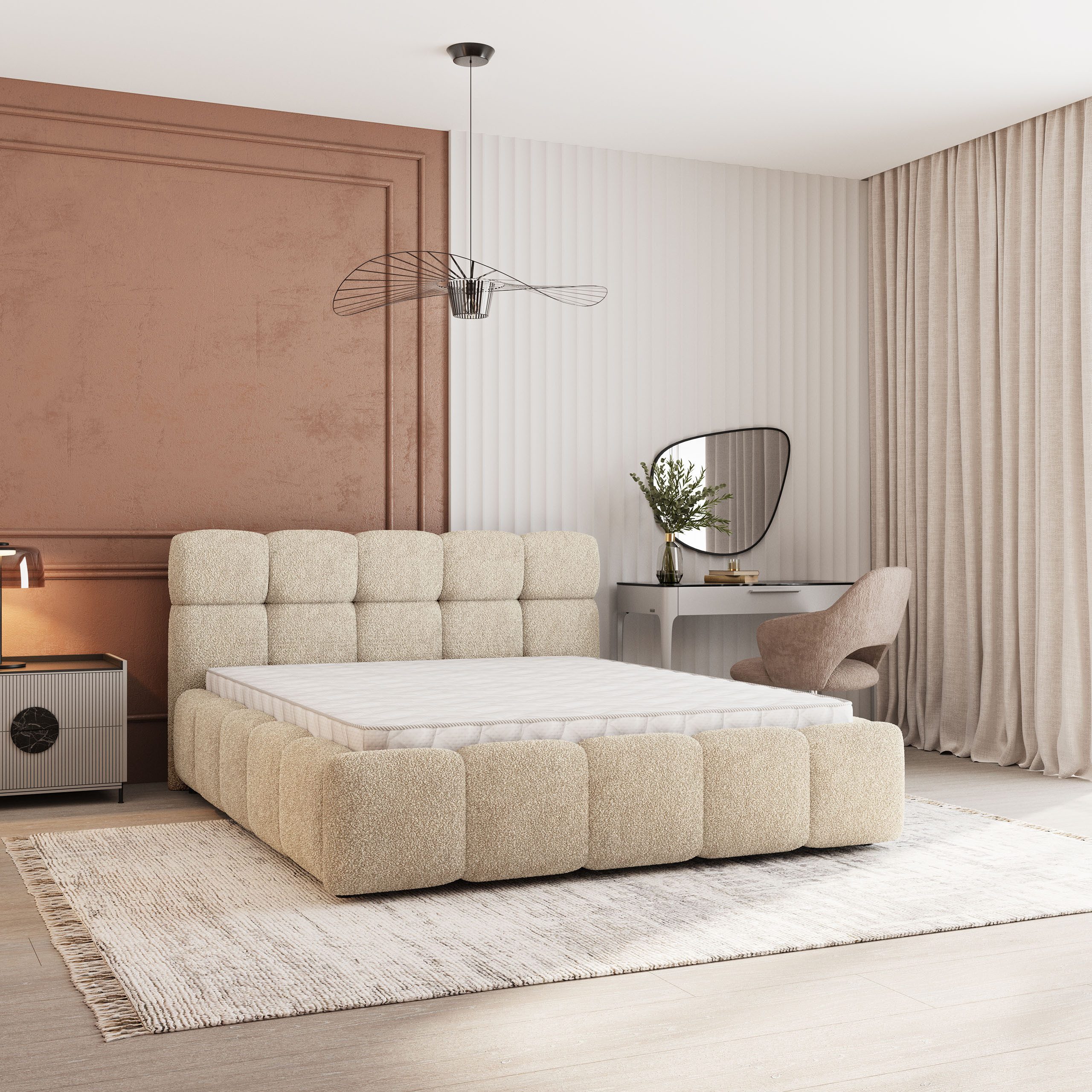 Masseno Polsterbett FARU 180x200 cm gelb (mit Bettkasten und Lattenrost)