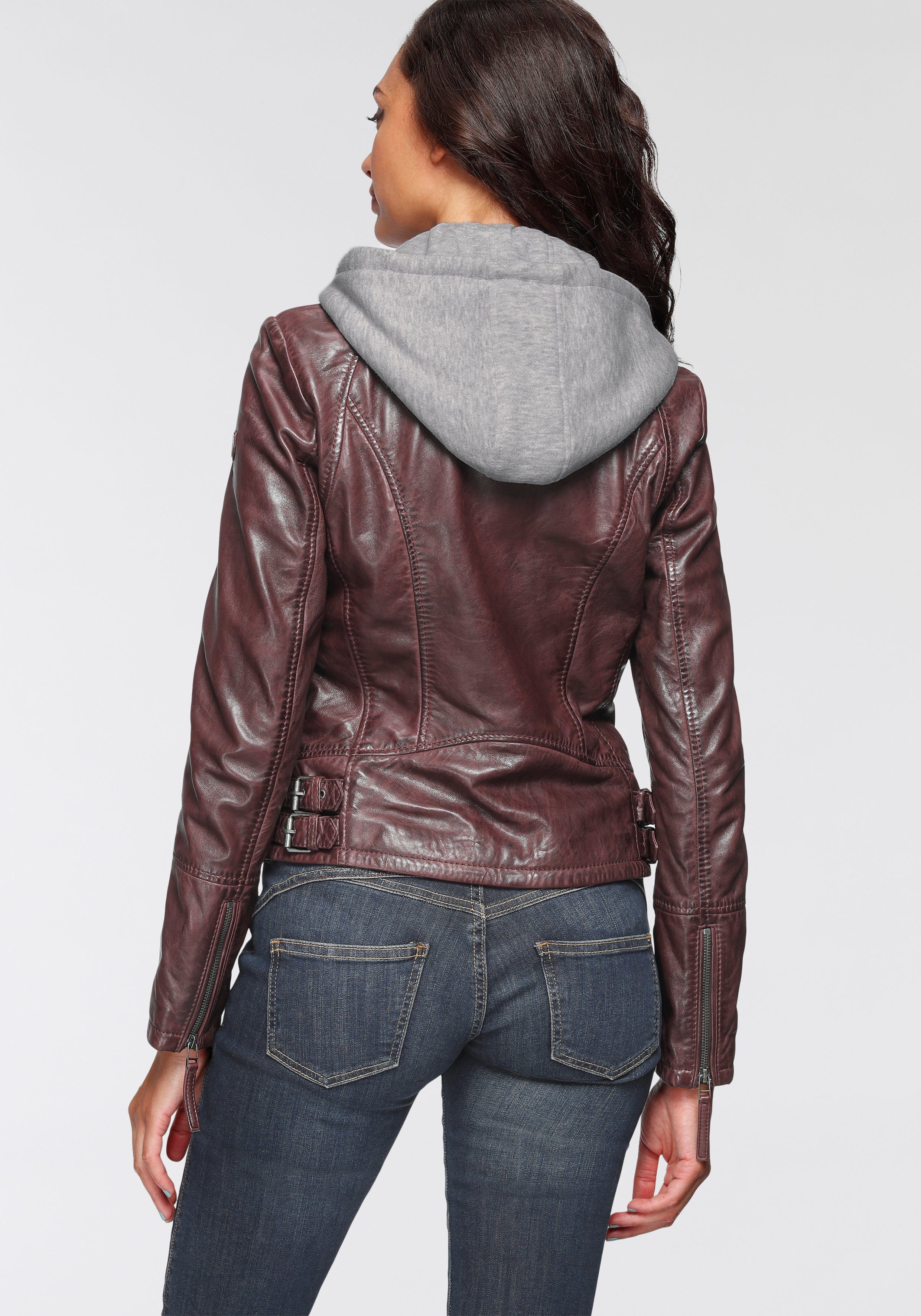 Mauritius Lederjacke NOLA Two-in-One Style - mit abnehmbarer Jersey-Kapuze