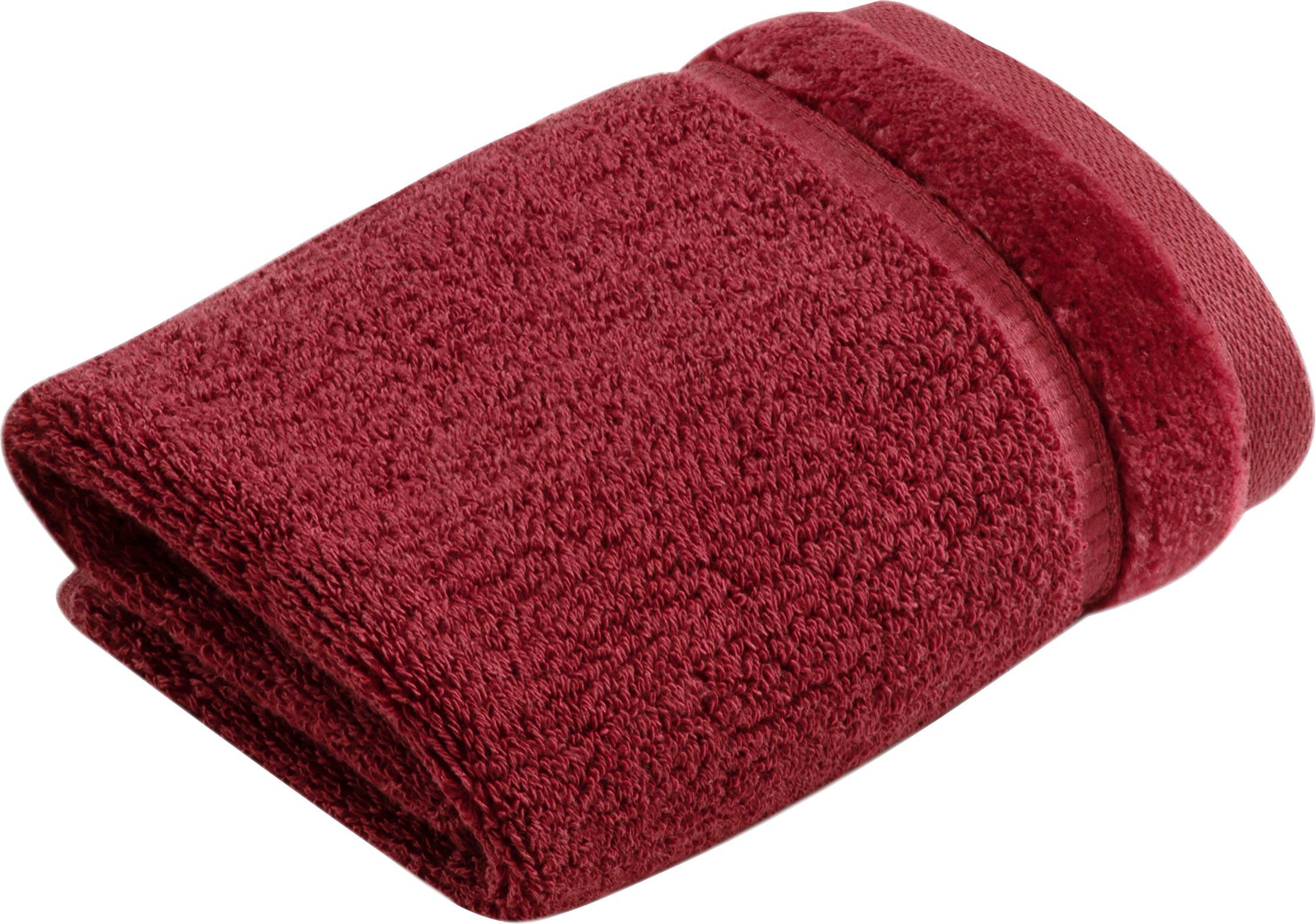 Vossen Seiftuch Pure (3-tlg), Waschlappen im Set, Baumwolle & VEGAN, mit eleganter Veloursbordüre red rock