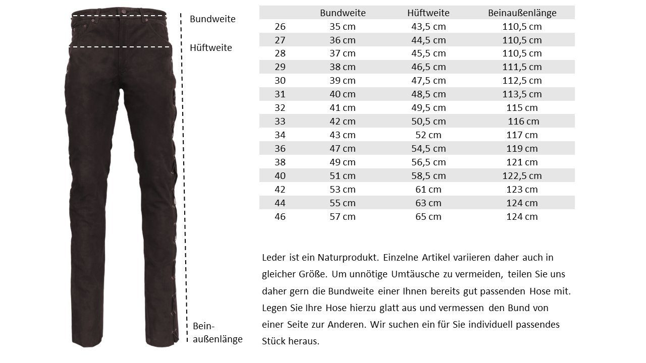 Lederhose Nubuk Hochwertiges RICANO Leder in Optik NBK-101 Büffel Braun Jeans