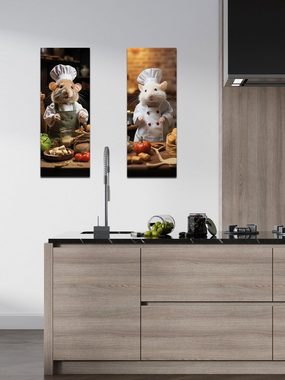artissimo Glasbild Glasbild 30x80cm Bild aus Glas Küche Küchenbild hoch lustig schmal, Essen und Trinken: Chefkoch Hamster