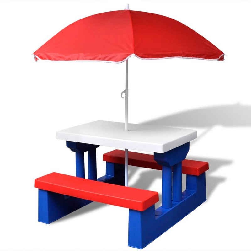 vidaXL Gartentisch Kinder-Picknicktisch mit Bänken Sonnenschirm Mehrfarbig