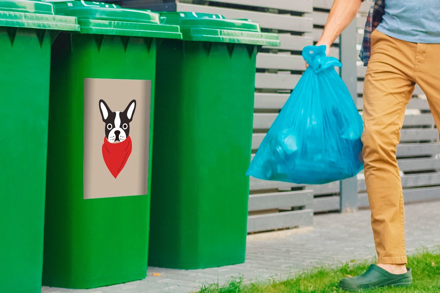 MuchoWow Mülltonne, Sticker, Kopftuch Container, Kinder mit Mülleimer-aufkleber, Hund Abfalbehälter St), (1 Illustration Wandsticker