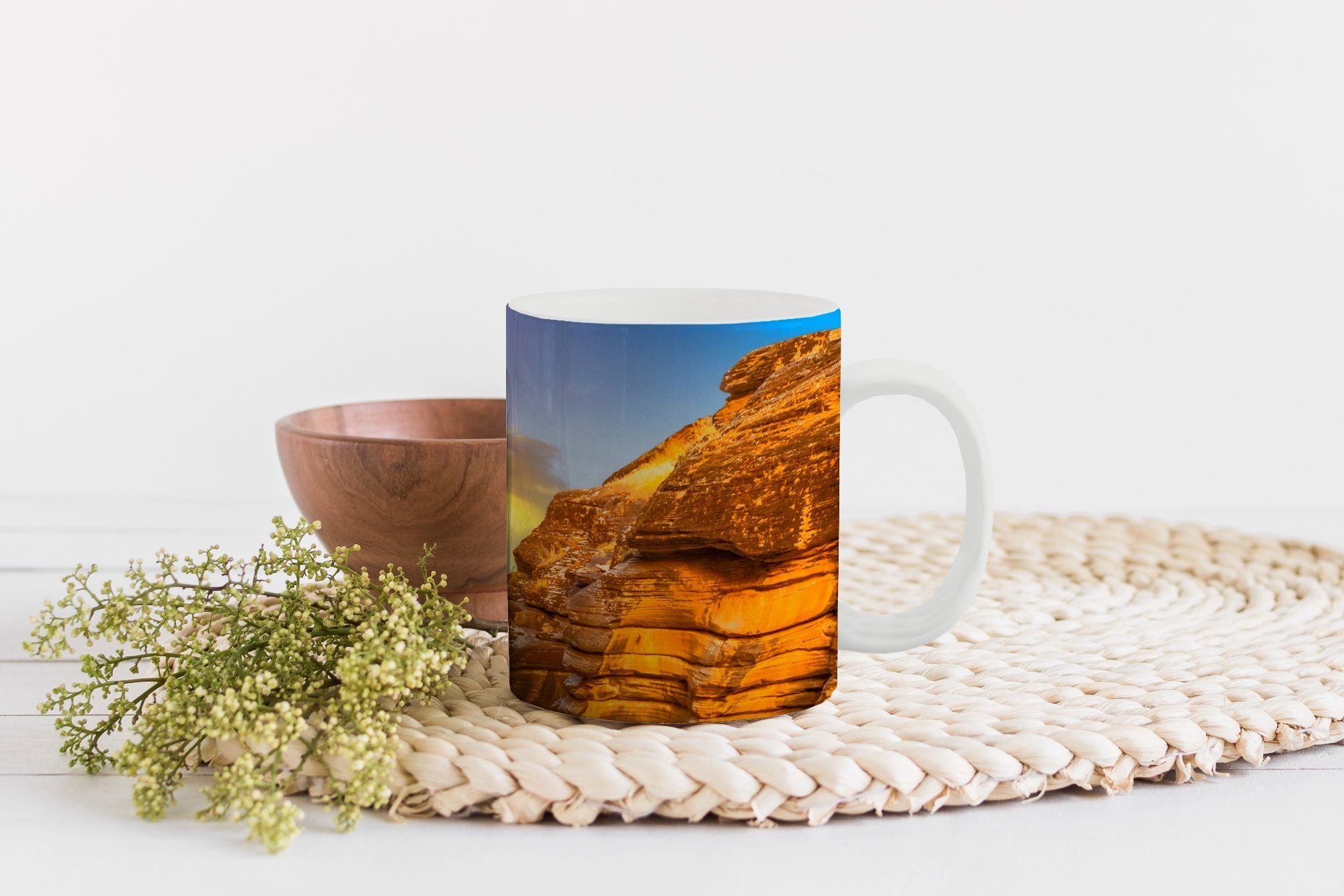 Tasse Teetasse, - Sonnenuntergang - Wasser, Meer Keramik, Teetasse, - Becher, Natur Kaffeetassen, Geschenk - MuchoWow Felsen
