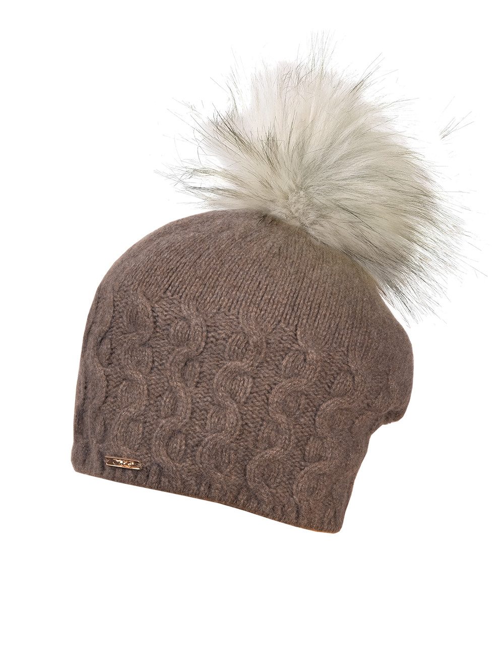 CAPO Strickmütze Strickmütze Kaschmir fake fur pompon, Fleecestreifen (1-St) Kaschmir