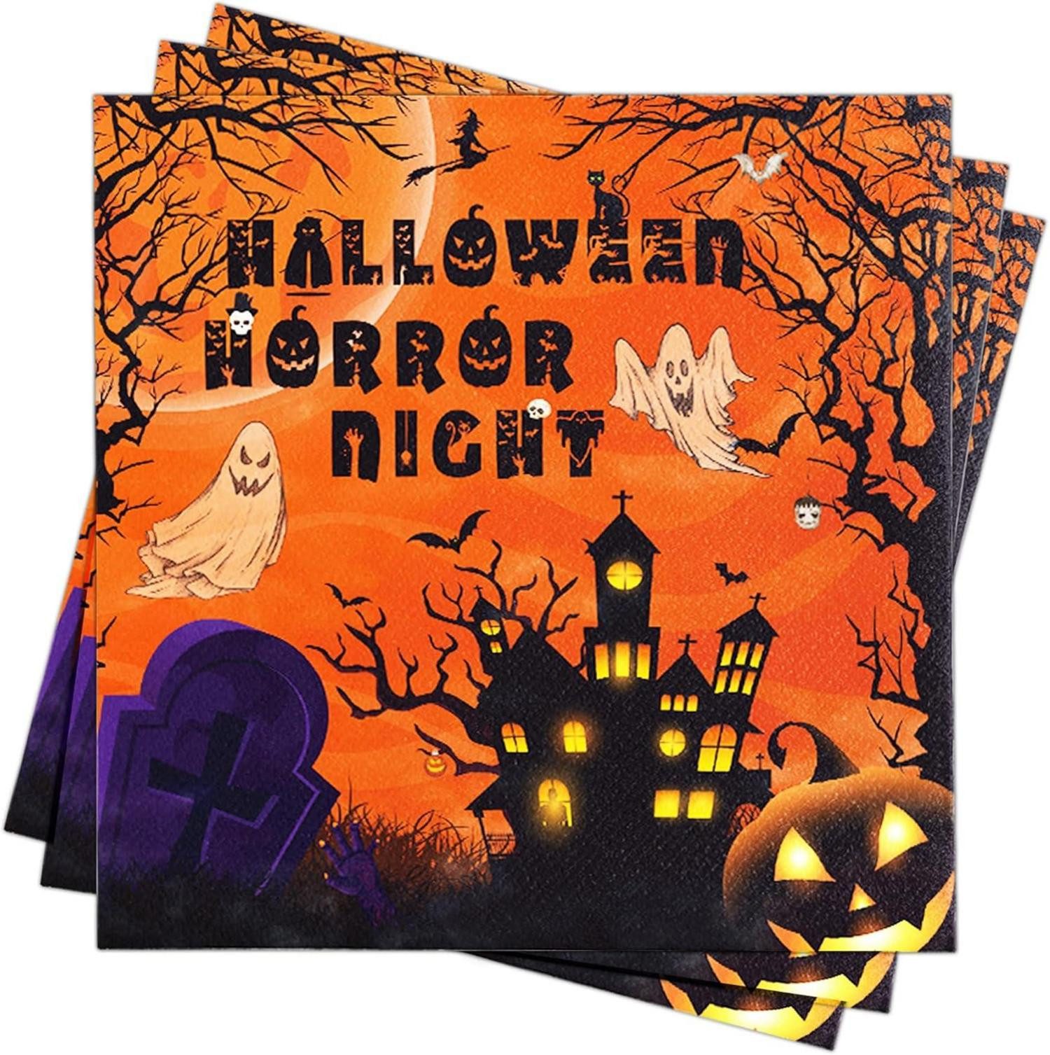 Dekohänger Halloween Servietten 40Stück Schwarz Orange Kürbis Fledermaus Burg