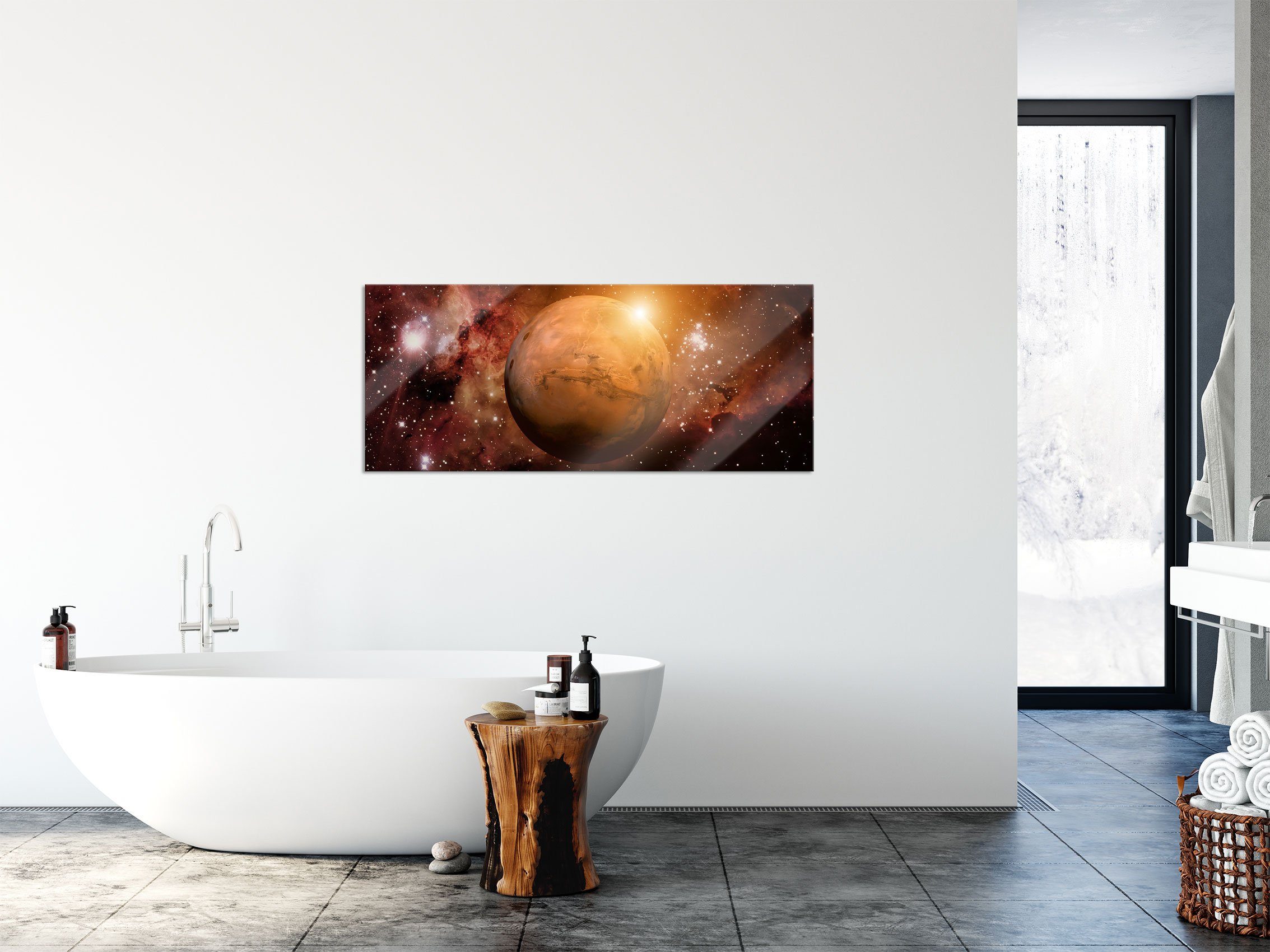 Planet im Abstandshalter Glasbild Aufhängungen Universum, inkl. St), im Glasbild Universum und aus (1 Pixxprint Planet Echtglas, Mars Mars
