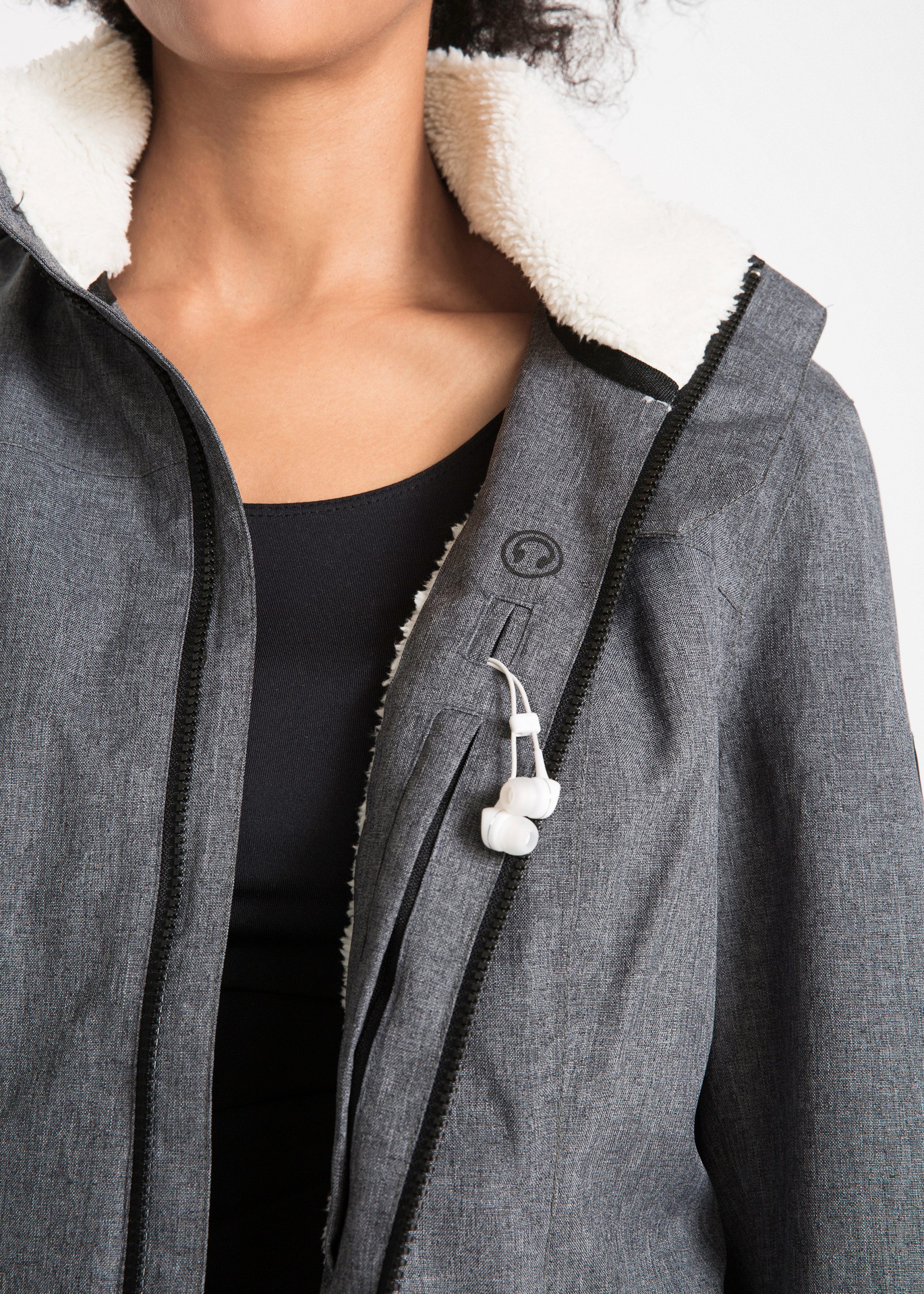 bonprix Funktionsjacke mit Teddyfleece-Futter, wind- und wasserdicht, mit hohem Stehkragen