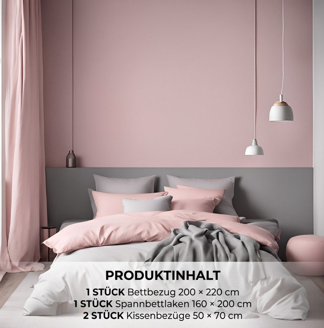 Formeya Bettwäsche Wendebettwäsche Doppelbett 200x220 cm mit Spannbettlaken 4-teilig