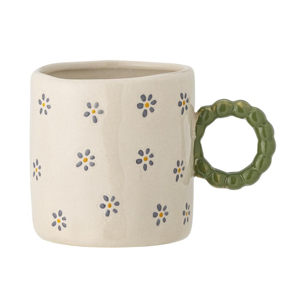 Bloomingville Tasse MINI Dorthea Weiß mit Blumen, Steingut, Steingut, Handbemalt, Florales Muster, Kleine Hände, Gemütliches Design, Unikat