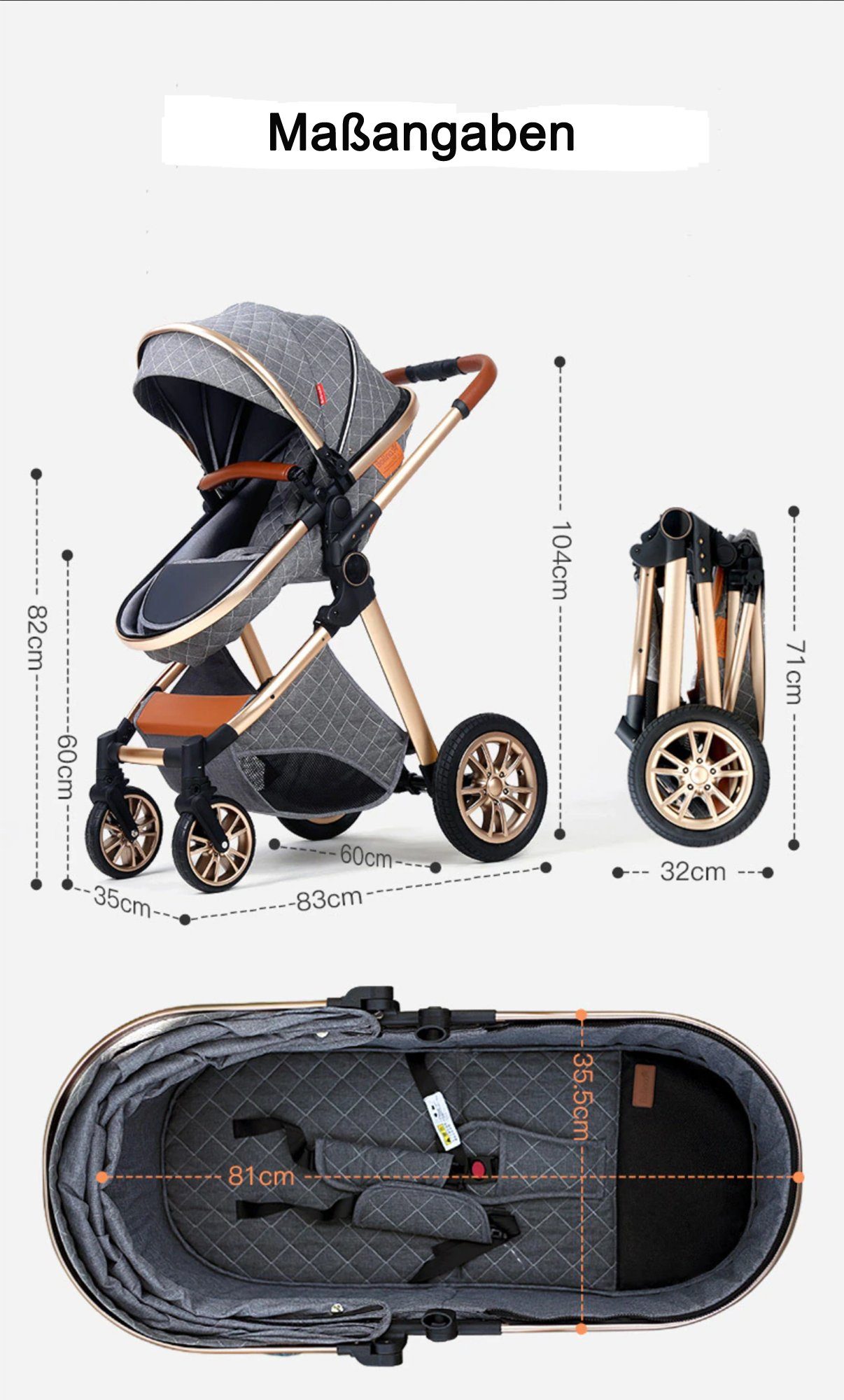 Kinderwagen TPFLiving Babyschale in Baby Kombi-Kinderwagen Moskitonetz Buggy Babywanne Zubehörset Windeltasche, inkl. Regenschutz 3 1 Blau