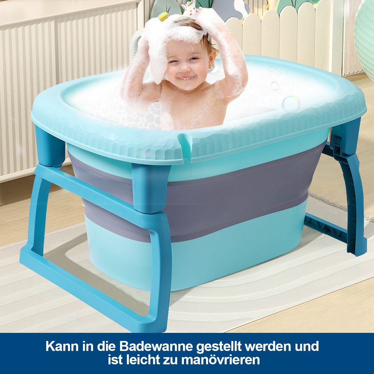 IKIDO Babybadewanne 3 in 1 Kinder, Dusche, Jahre Faltbare 0-3 & grün Haustier, Jahre Summer für Kinder Schwimmbad), für (Tragbare für Badewanne Badewannensitz mit Kleinkinder Wanne Badewanne und Duschrille 3-6 für