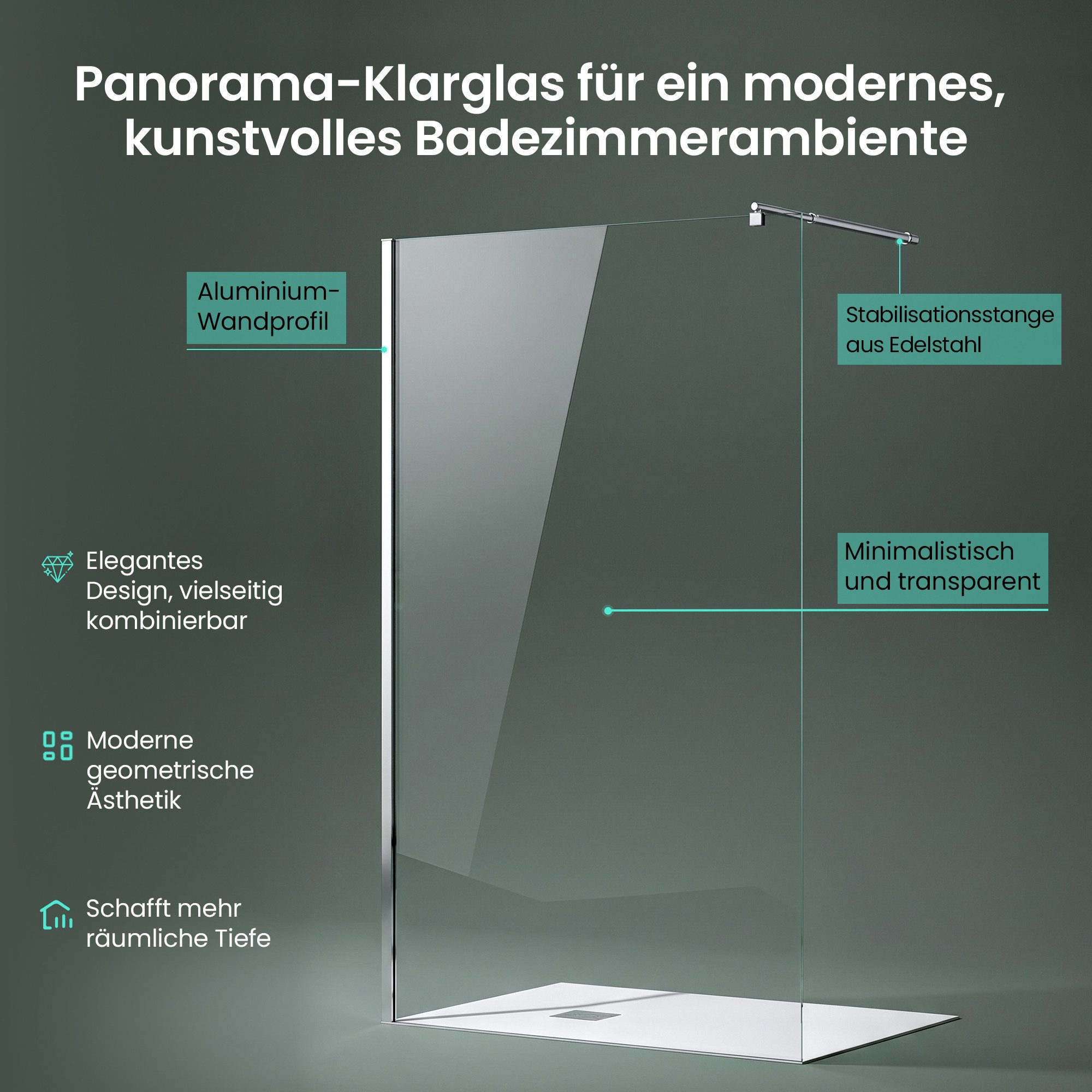 Mai & Mai Duschwand Duschabtrennung für Dusche Duschkabine Walk in Dusche ESG Nano – Bild 3 von 5