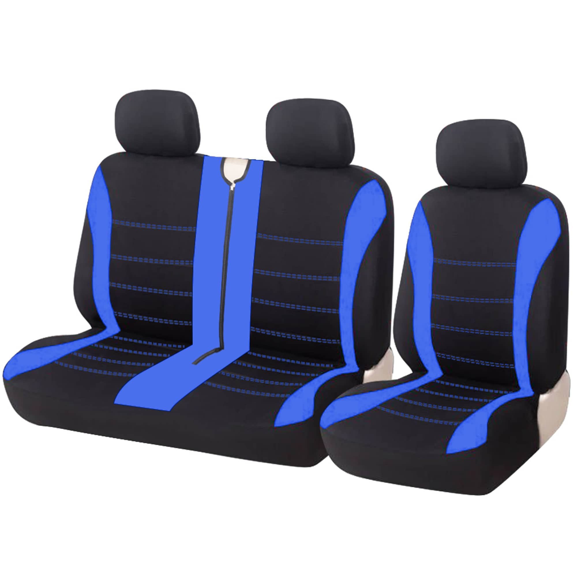 BREMER SITZBEZÜGE Autositzbezug Universal für Bus Transporter 1+2 inkl Doppelsitzbank (1+2 B), Set, Schonbezüge Чохли на сидіння Fahrer und Beifahrer, in Schwarz/Blau