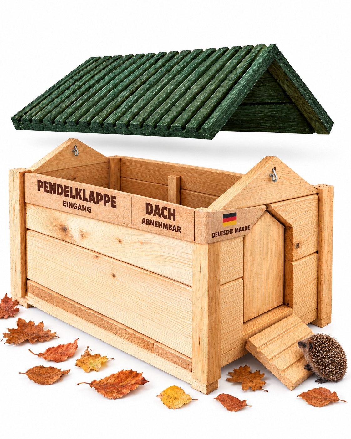 Zooprinz Igelhaus XXL Winterquartier Milo mit Rattenklappe und Rampe, Pendelklappe, Rampe, abnehmbares Dach, Trennwand, vormontiert