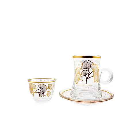 Almina Teeglas 36 Teiliges Set für Tee, Mokka und Zamzam mit Unterteller Blumenmotiv