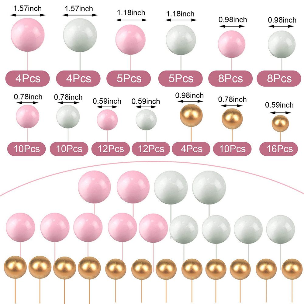 CLTYQ Tortenstecker 108-tlg. Gold-Kugeln für Torten-Deko,Cupcake-Dekorationen, Für Hochzeiten, Geburtstage, Jubiläen,Kugeln am Stiel Gold