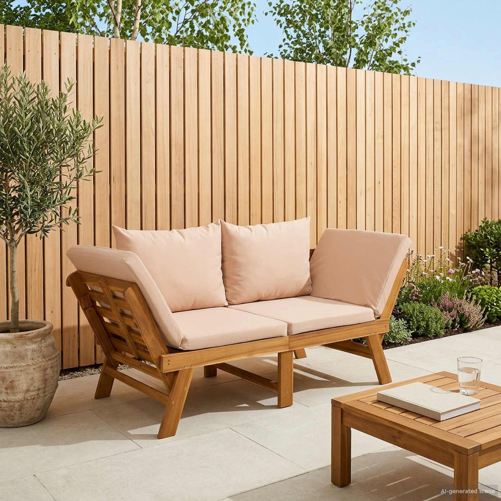 vidaXL Gartenbank 3-in-1 Gartenbank mit Kissen Massives nholz Natur (1-St)