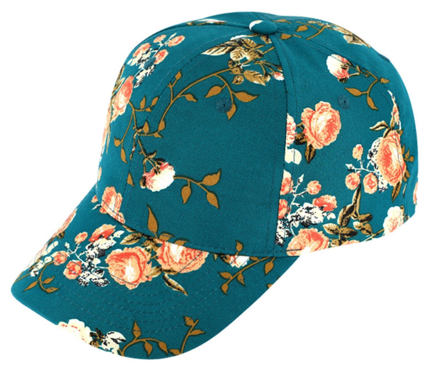 Breiter Baseball Cap Sommerliche 601-Petrolblau Kappe mit Blumenmuster