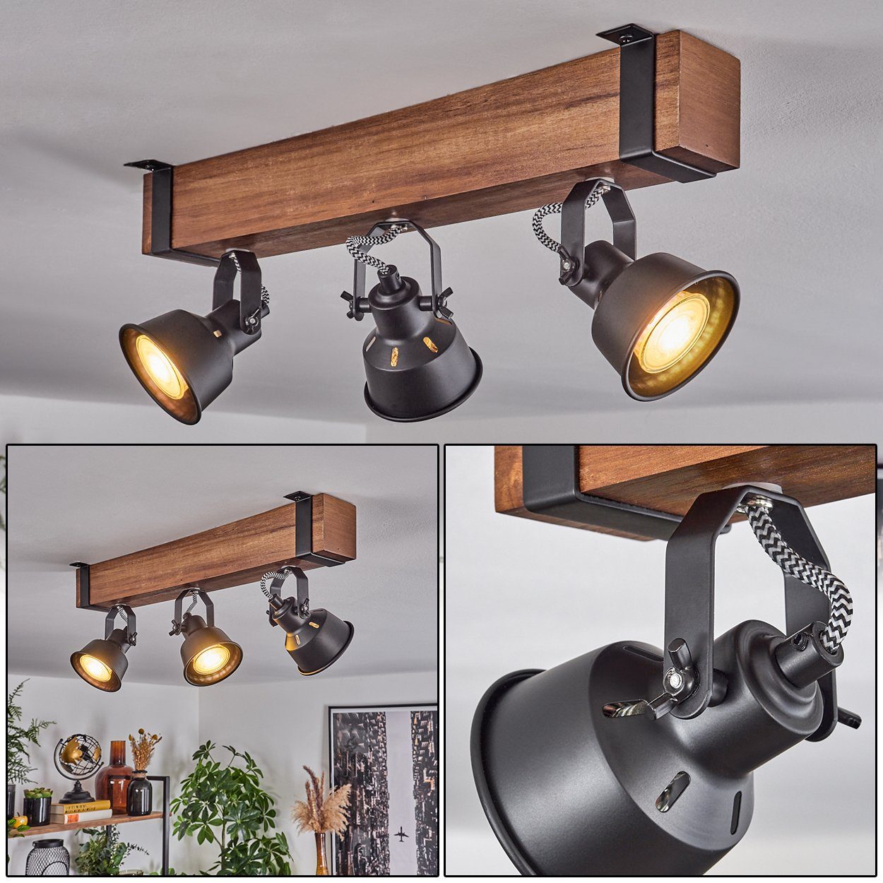 hofstein Deckenleuchte moderne Deckenlampe aus Metall/Holz in Schwarz/Dunke günstig online kaufen