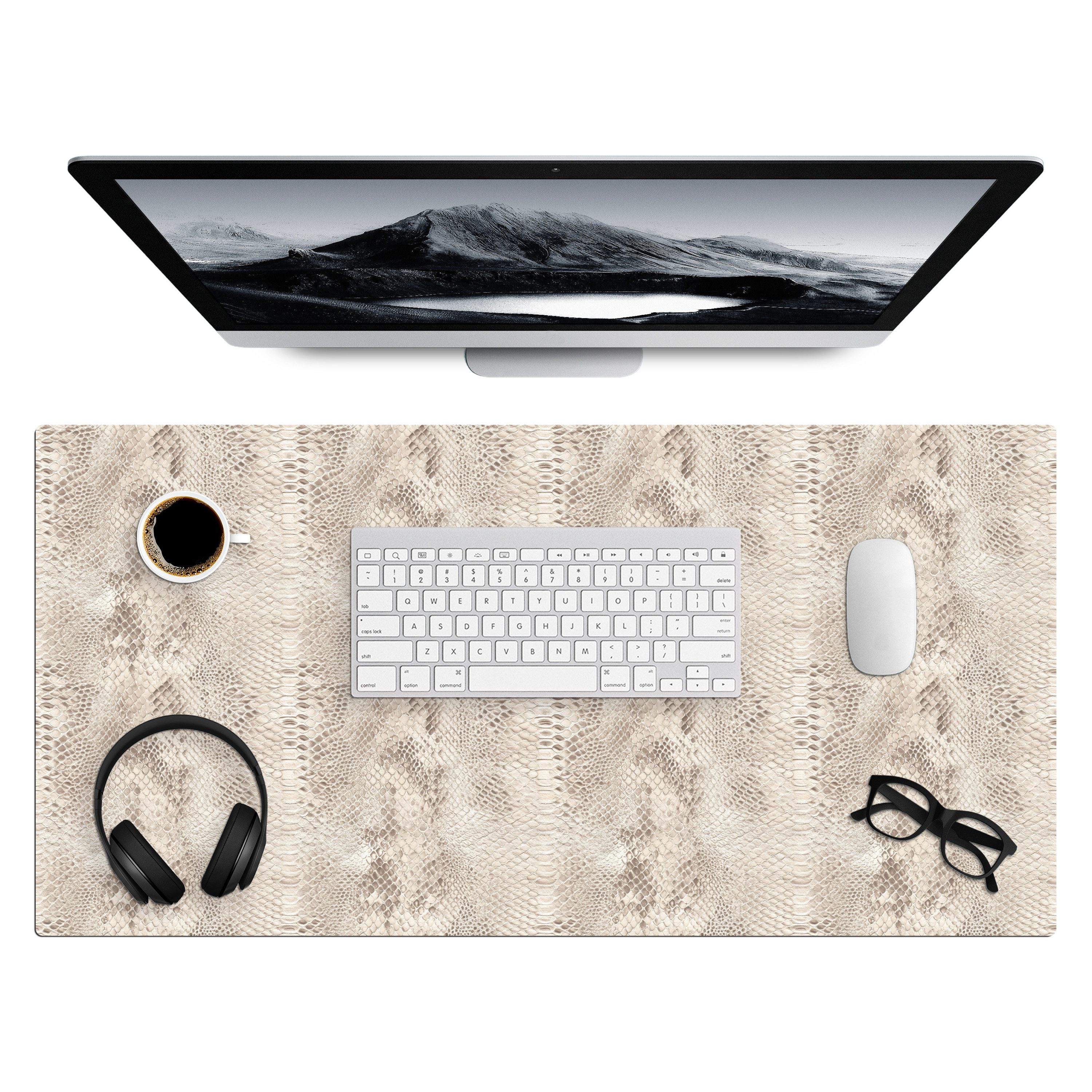 MuchoWow Gaming Mauspad Schlange - Muster - Beige (1-St), Gaming Mauspad XXL, Schreibtischunterlage, Desk Mat Groß, 80x40 cm