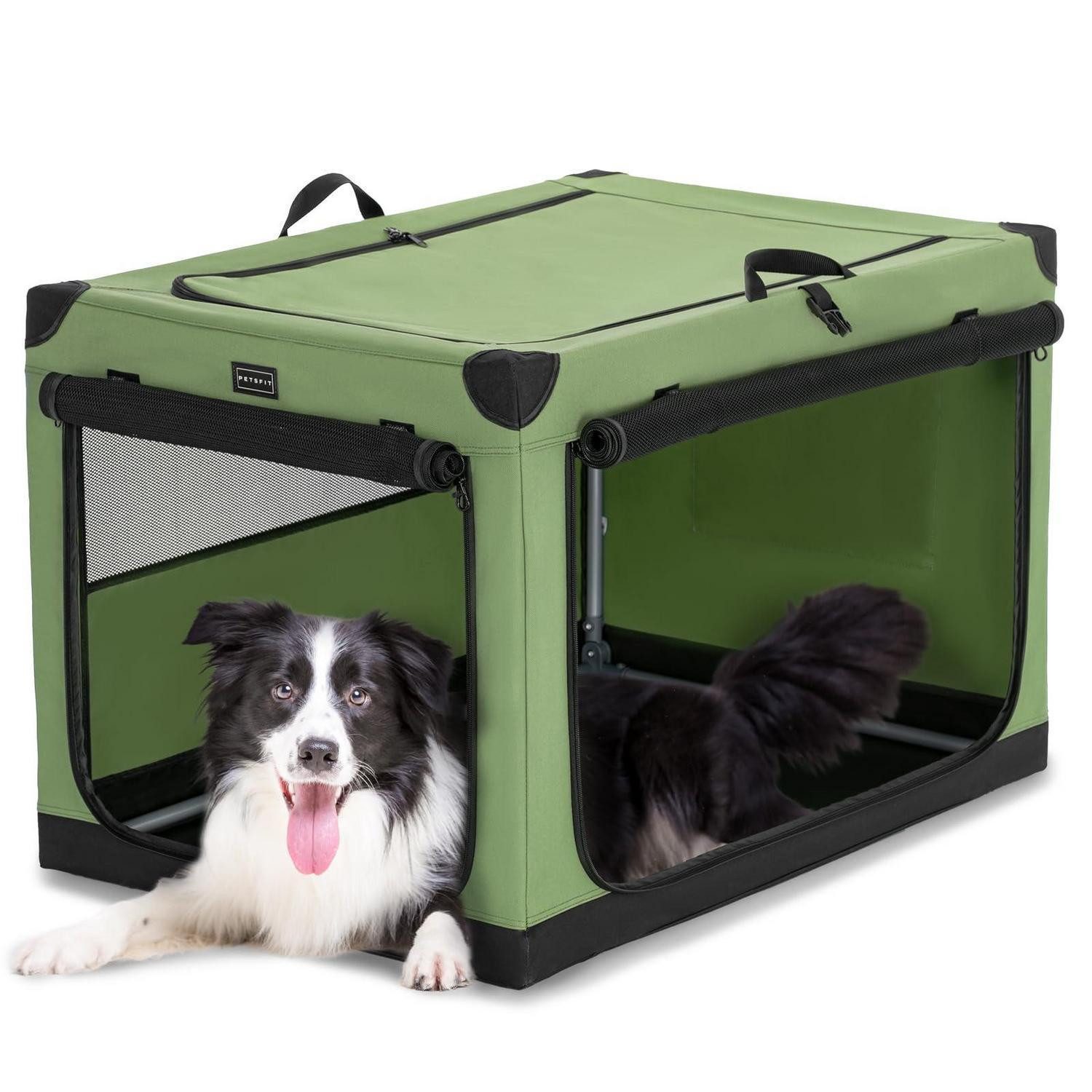 LuxusKollektion Hunde-Transportbox Hundebox Reise Transportbox Innen Außen 90x60x59cm Grün L