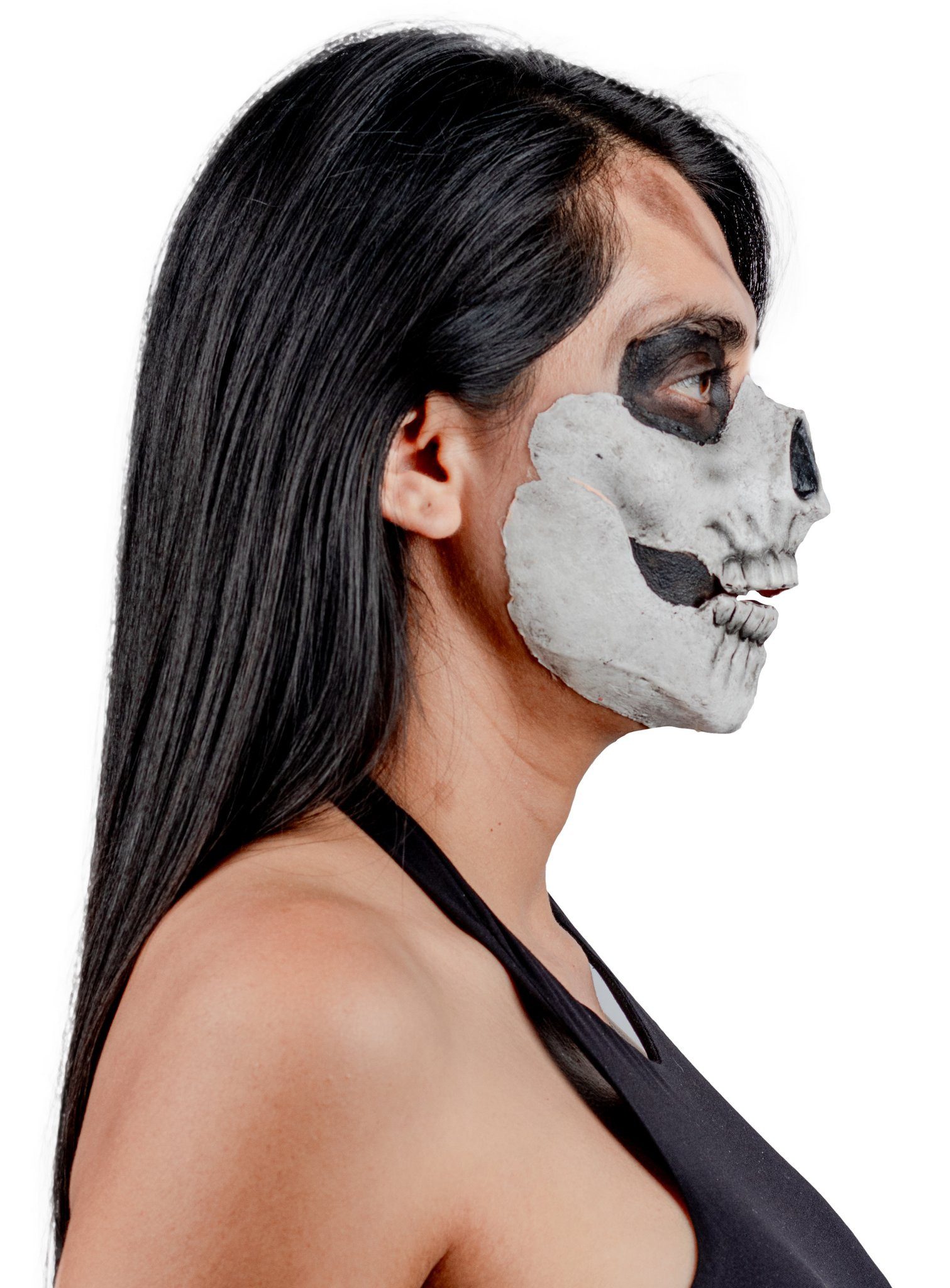 Ghoulish Productions Kostüm Schädel Teilmaske zum Ankleben weiß, Anklebbare Latexmaske für einen realistischeren Effekt