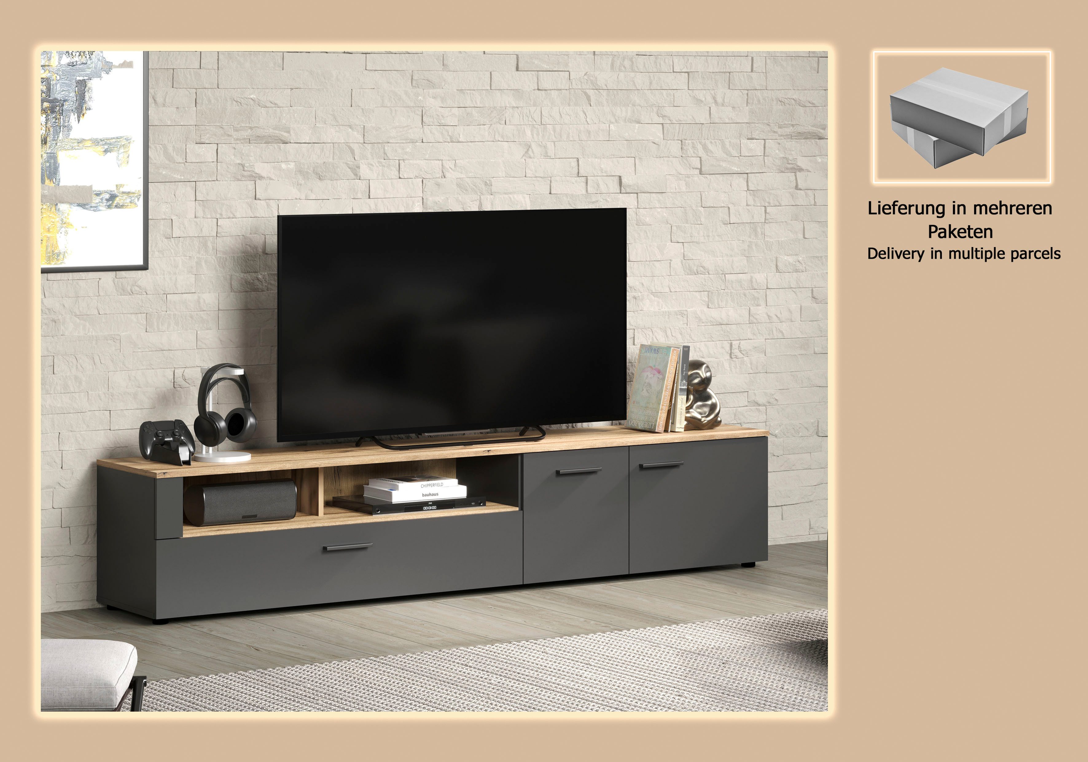 Home affaire Lowboard Estepona TV-Kommode (1 St), TV-Board, Breite 210 cm, Elegant und modern – Bild 4 von 5