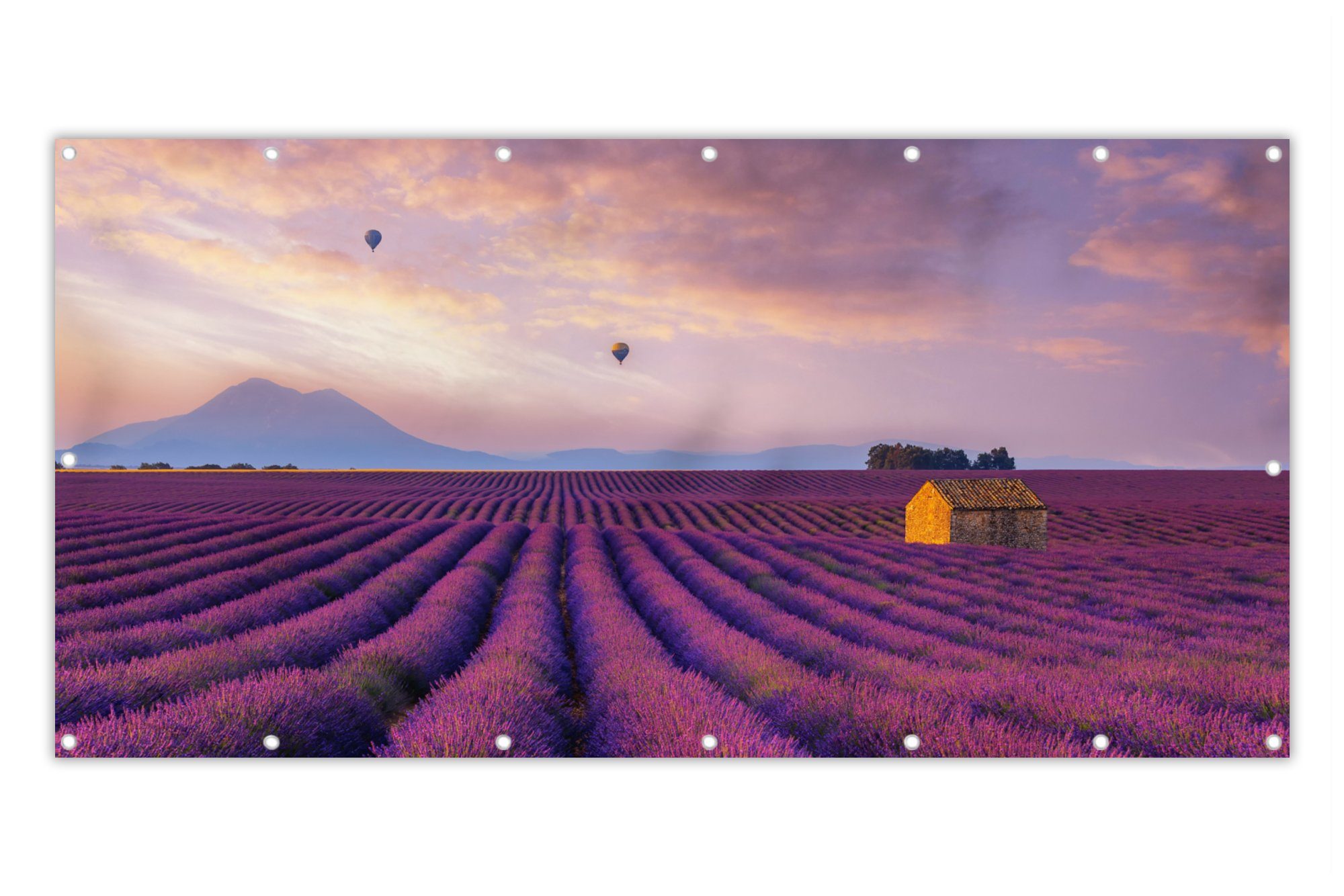 MuchoWow Balkonsichtschutz Lavendel Heißluftballon Berg Lila (1