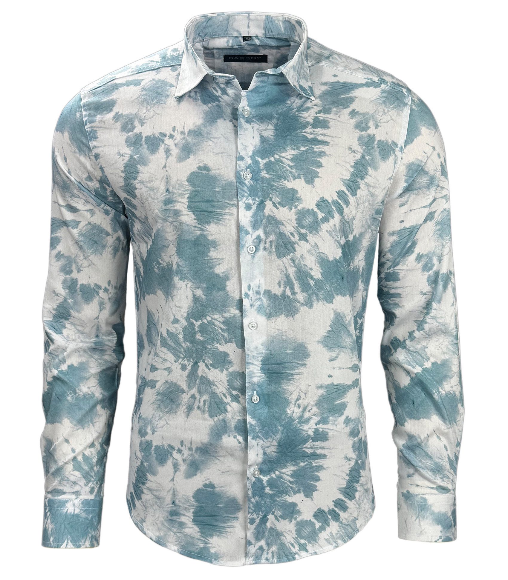 Baxboy Langarmhemd Baxboy Herren Geblümt Langarm Freizeithemd Hawaiihemd Batik B-448