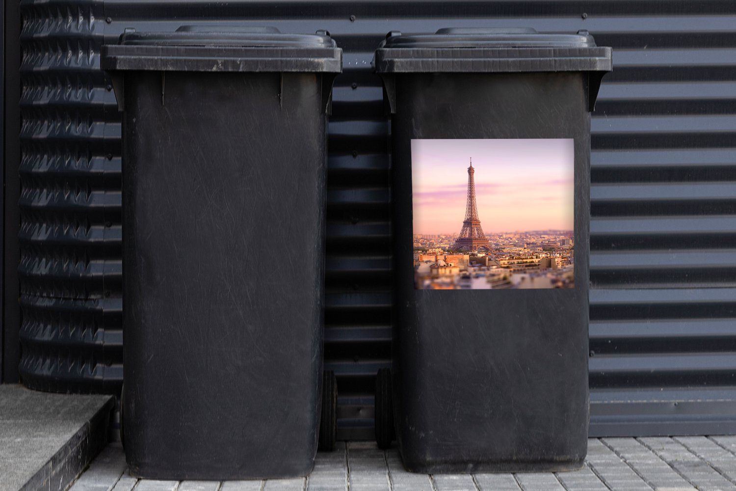 Paris Mülleimer-aufkleber, Container, Himmel St), - Eiffelturm Abfalbehälter MuchoWow - Mülltonne, Sticker, (1 Wandsticker