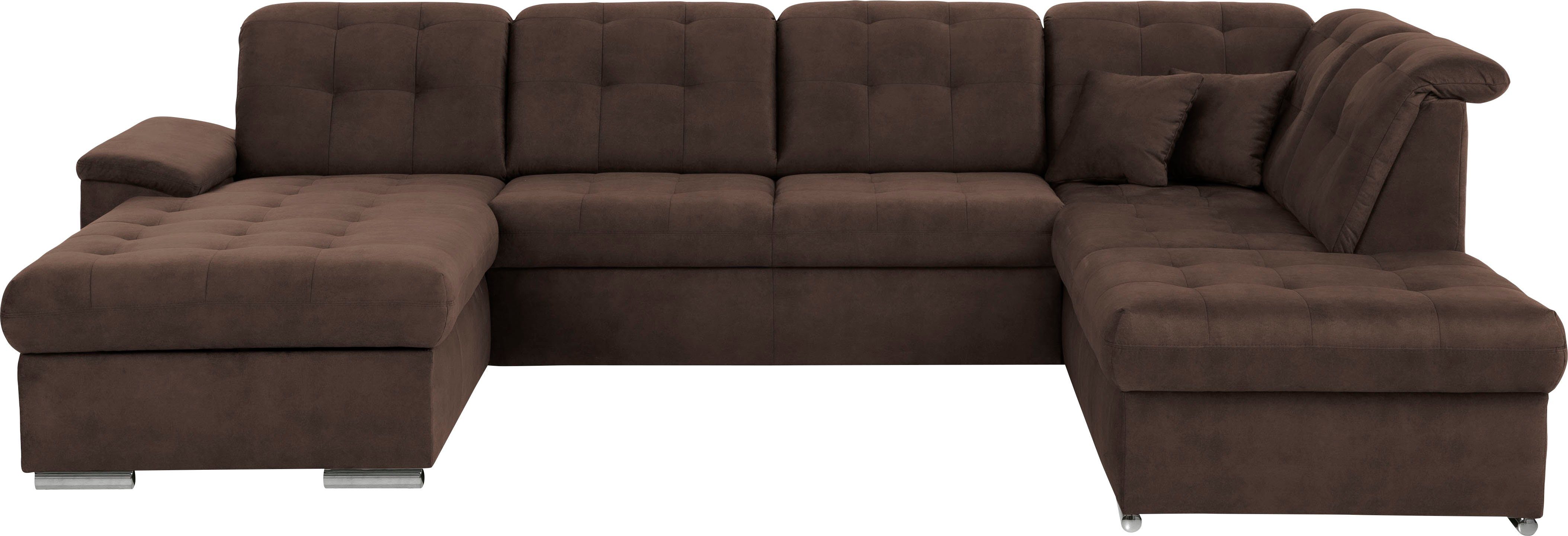 exxpo - sofa fashion Wohnlandschaft, 4 Teile, 6x Kopfteilverstellung, Wahlweise mit Bettfunktion und Bettkasten brown | Wohnlandschaften