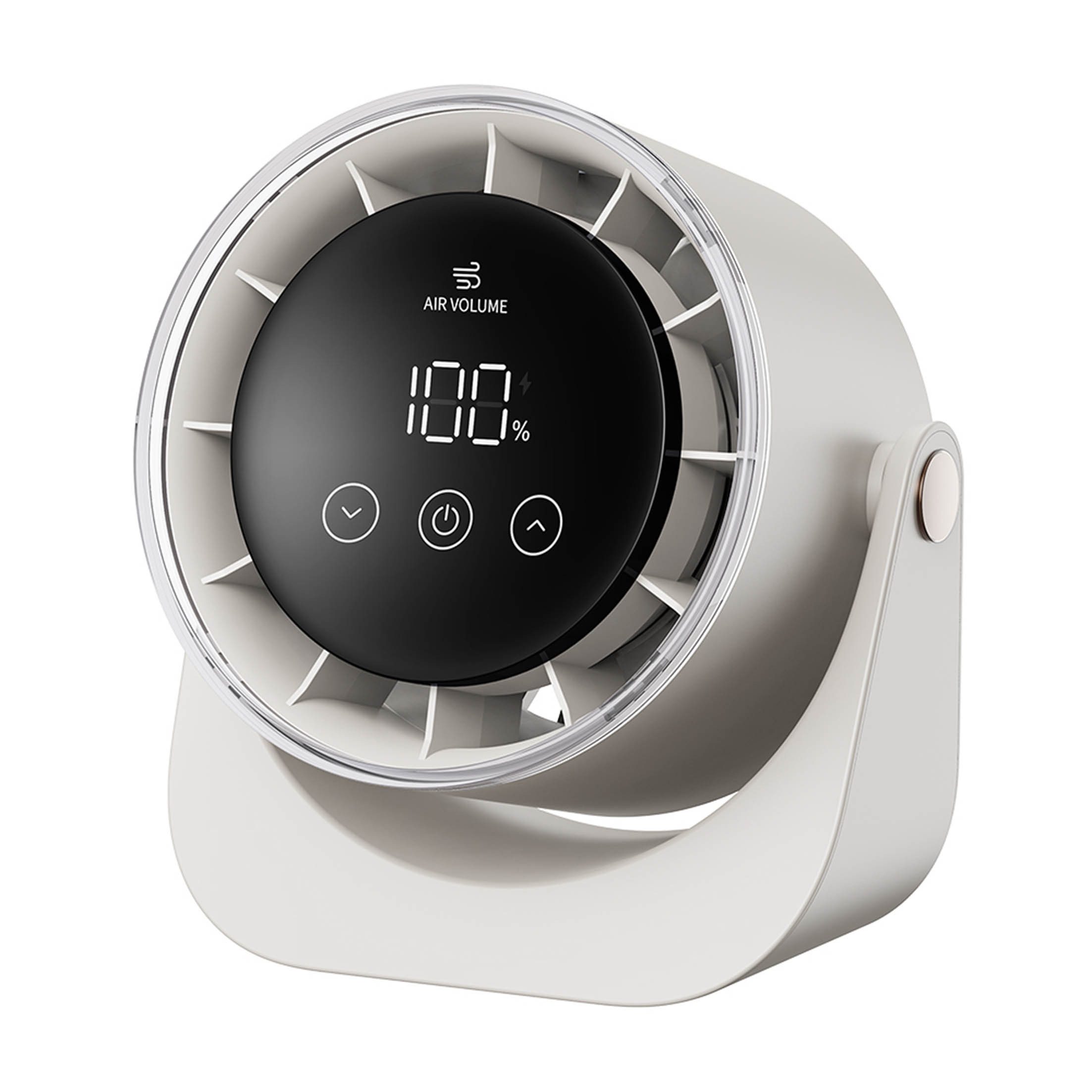 KINSI Tischventilator Akku Tischventilator,Mini Luftzirkulator,leiser Ventilator,LED Display, 100 Windstufen, 90° Neigungsverstellung, hängbar & aufstellbar