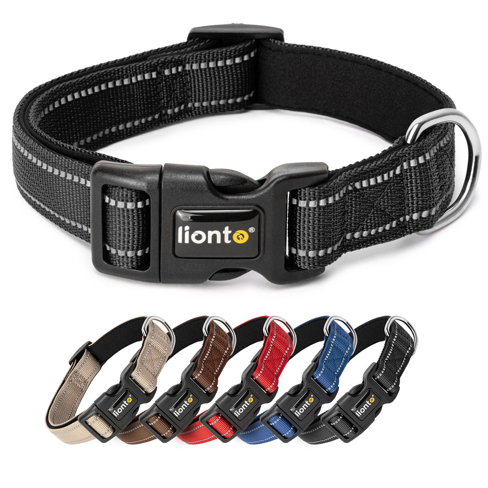 lionto Hunde-Halsband reflektierend, verstellbare Länge 20-30 cm XS schwarz, Nylon, Neopren, reflektierend & angenehm gepolstert