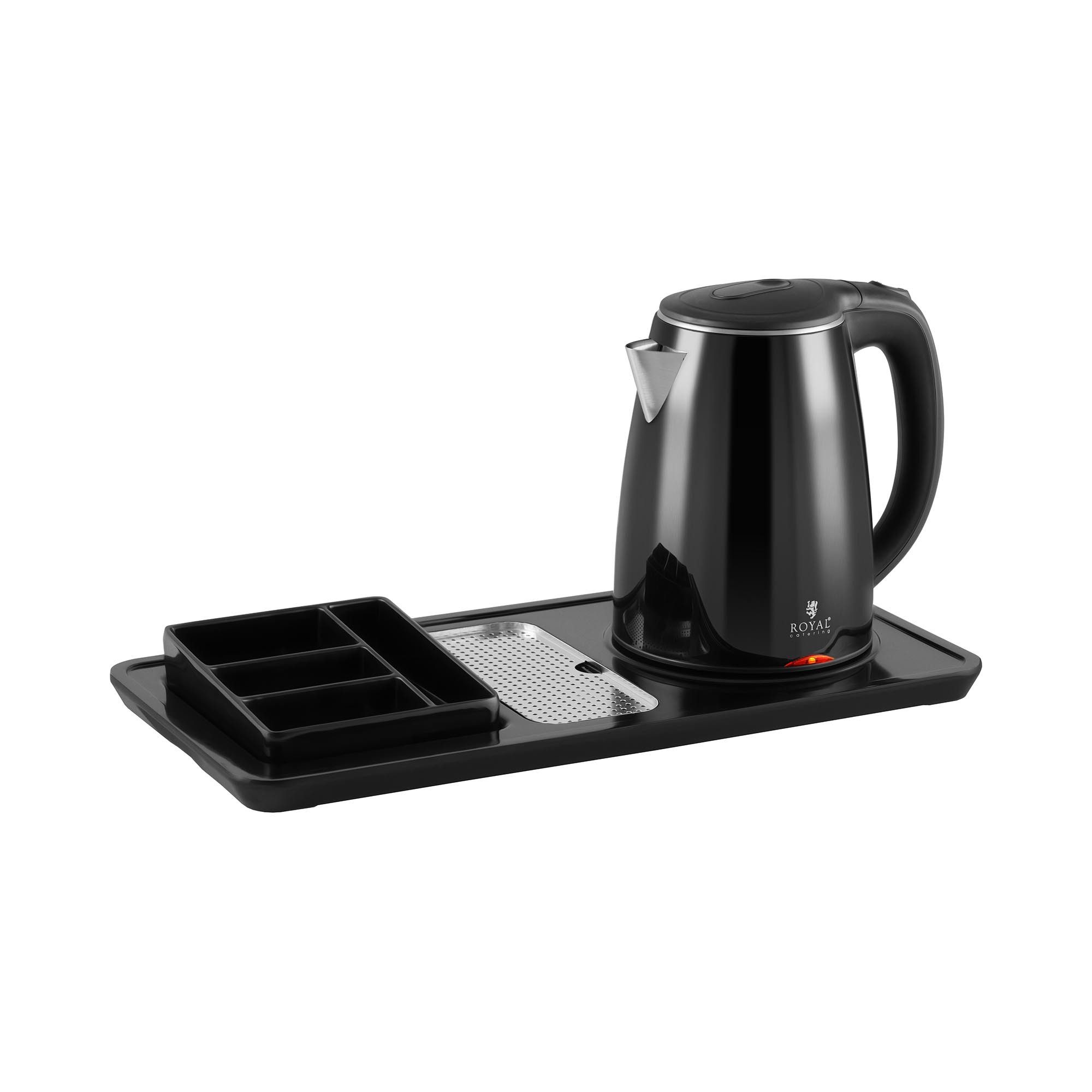 Royal Catering Kaffee- /Teestation RC-HKS01, 1.2l Kaffeekanne, 1,2 L Hotel-Wasserkocher Edelstahl Kaffeestation Hotelzimmer schwarz
