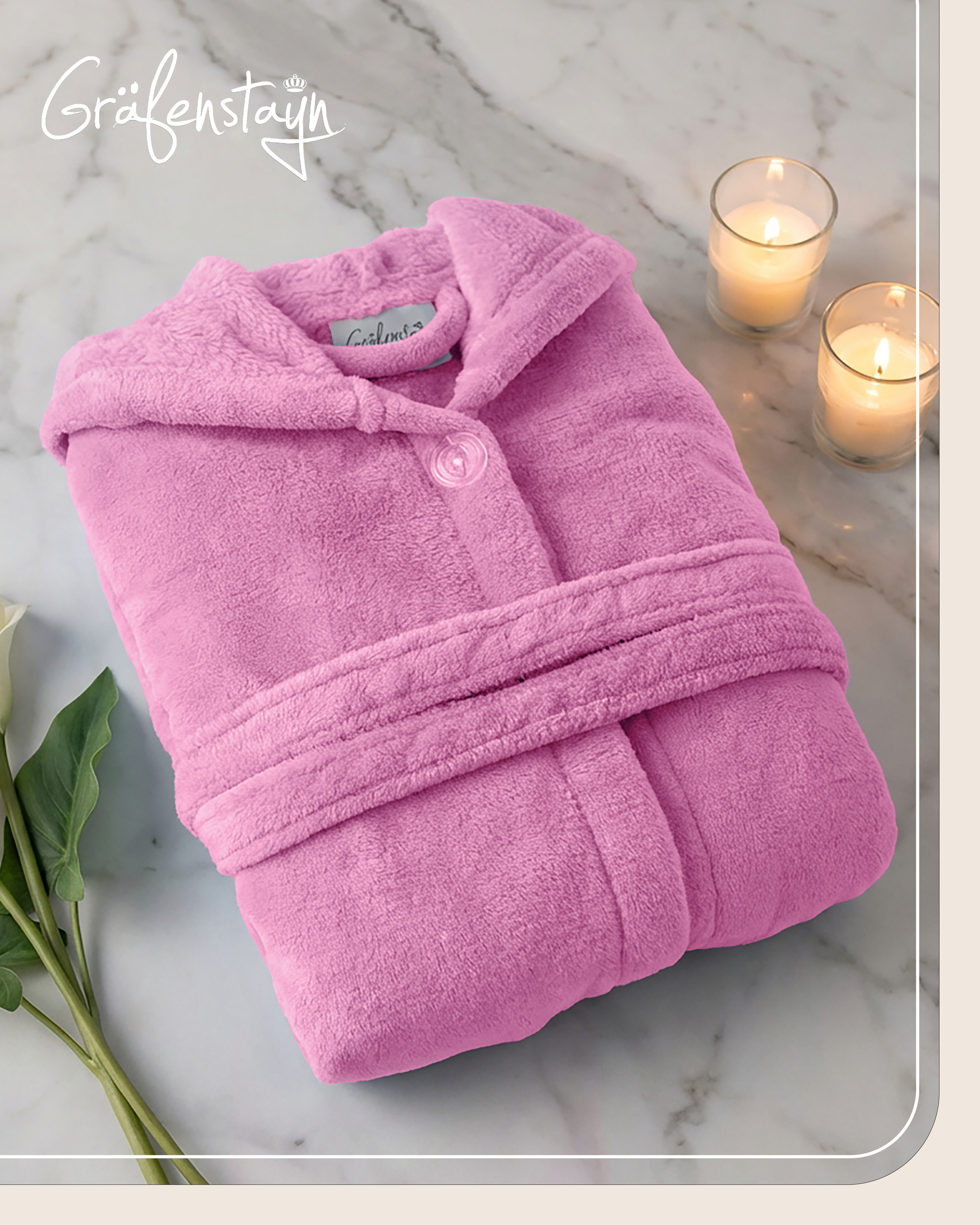 Gräfenstayn Kinderbademantel aus Fleece mit Kapuze & Knopf – Flauschiger Kinder-Bademantel, für Jungen & Mädchen, Größe 146-152 – Bild 2 von 5