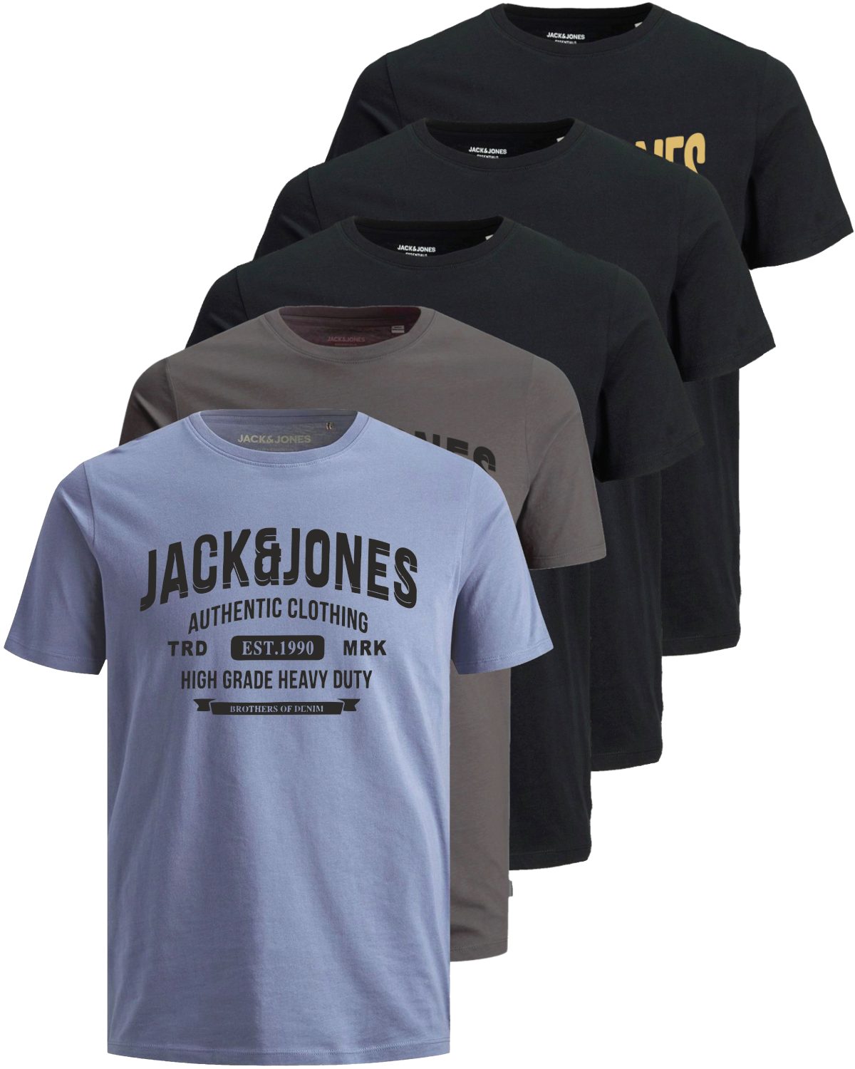Jack & Jones Print-Shirt Bedrucktes T-Shirt aus Baumwolle (5er-Pack)