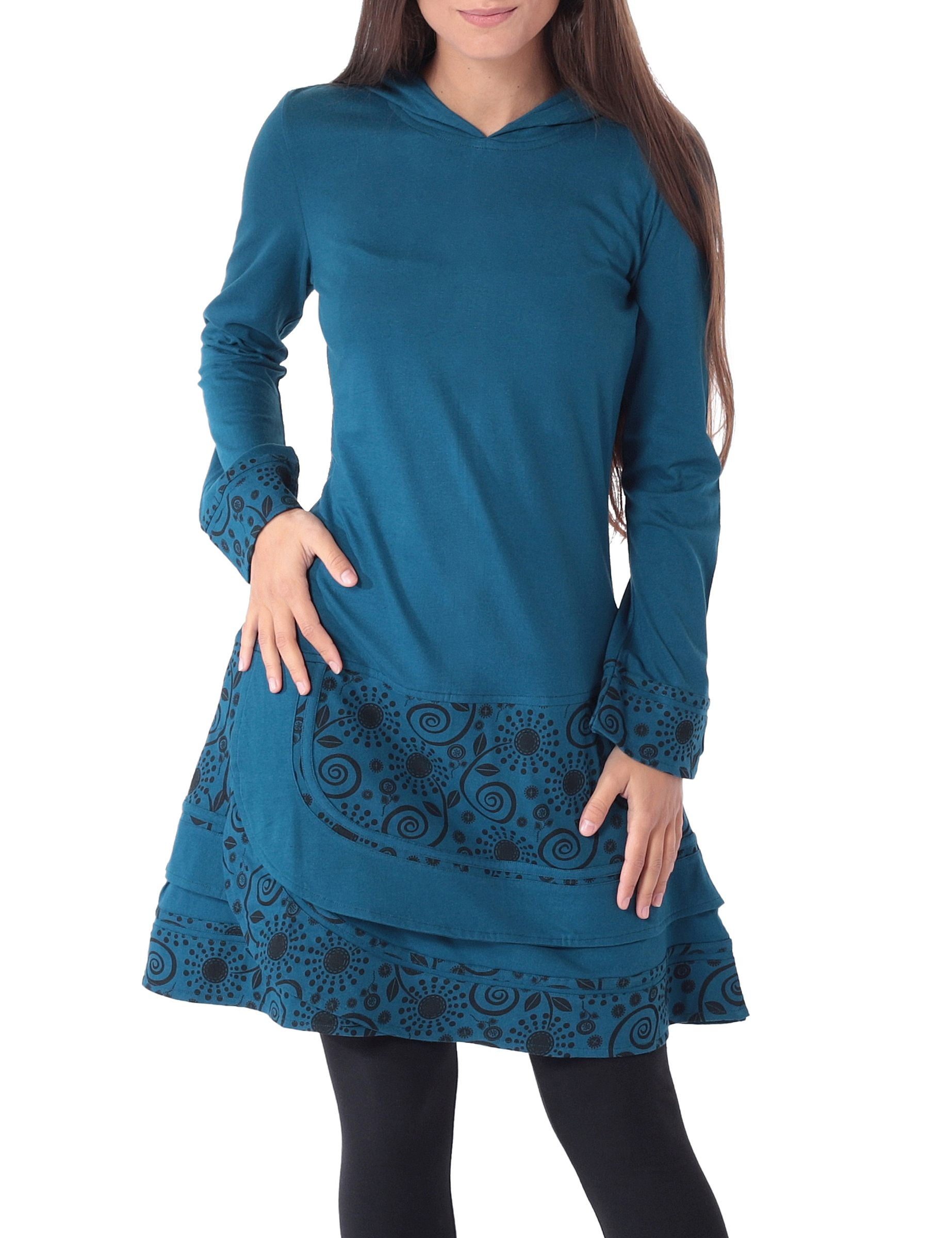 PUREWONDER Sweatkleid Langärmliges Kleid mit Zipfelkapuze im Patchwork-Stil