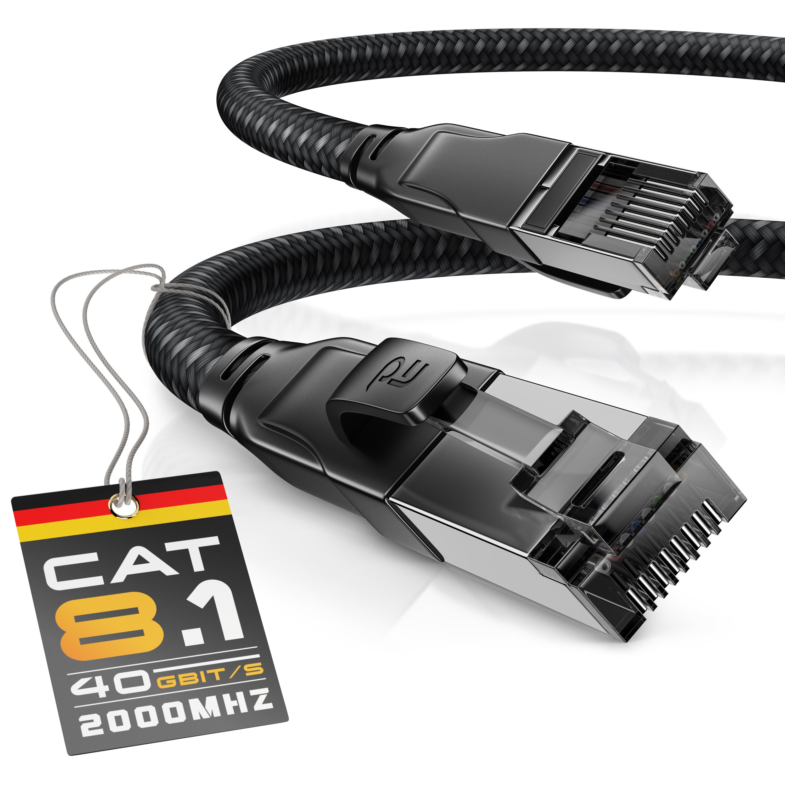 Primewire Patchkabel CAT 8, Netzwerkkabel Gigabit Ethernet 40 Gbit/s S/FTP, 2m LAN-Kabel, RJ-45 (Ethernet), RJ-45 (Ethernet) (200 cm), für Router, Modem, Switch, PC, ideal für Gaming, Streaming, Homeoffice